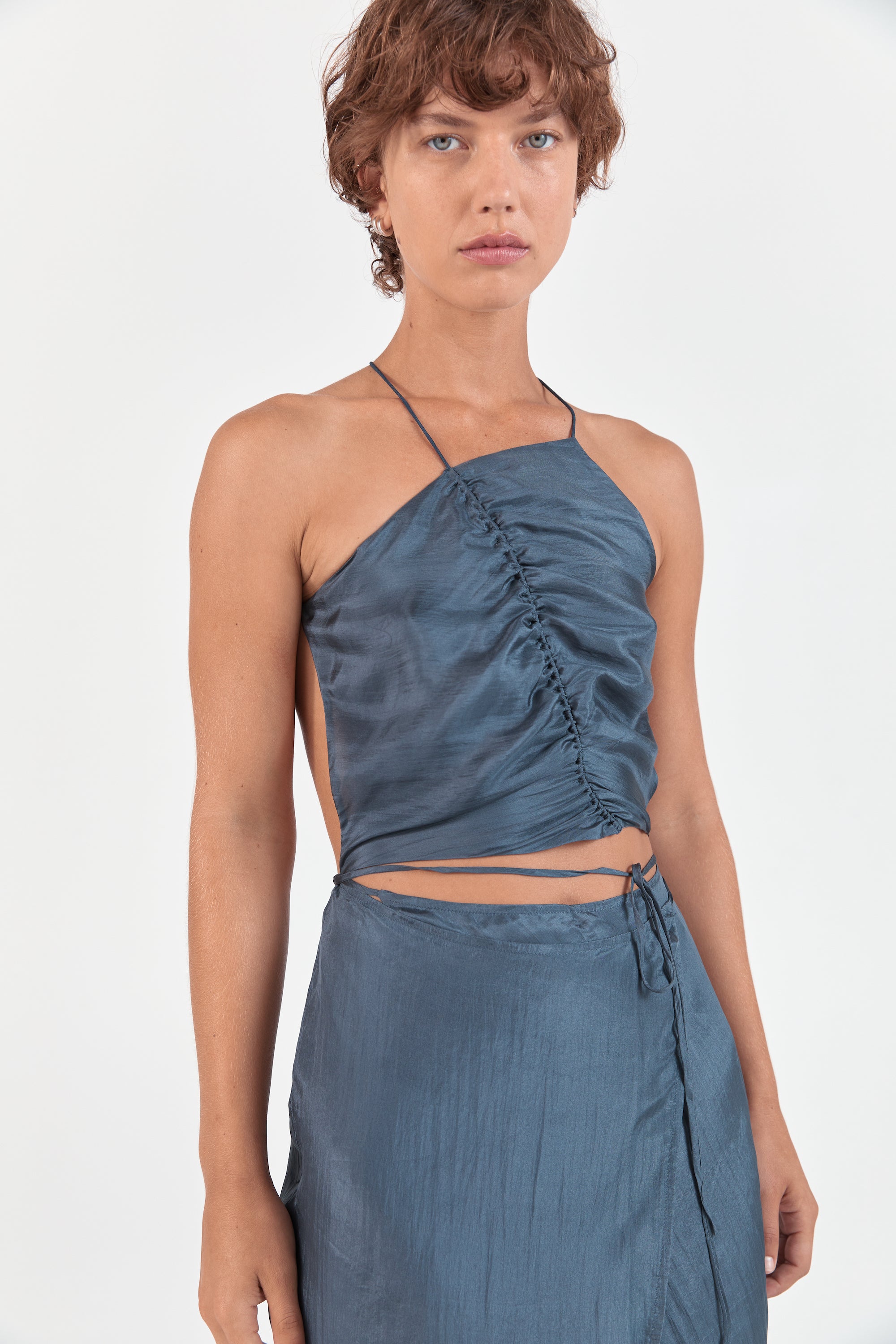  Ziah Luxury Sustainable Swimwear Ready to Wear Silk Backless Dress Grey