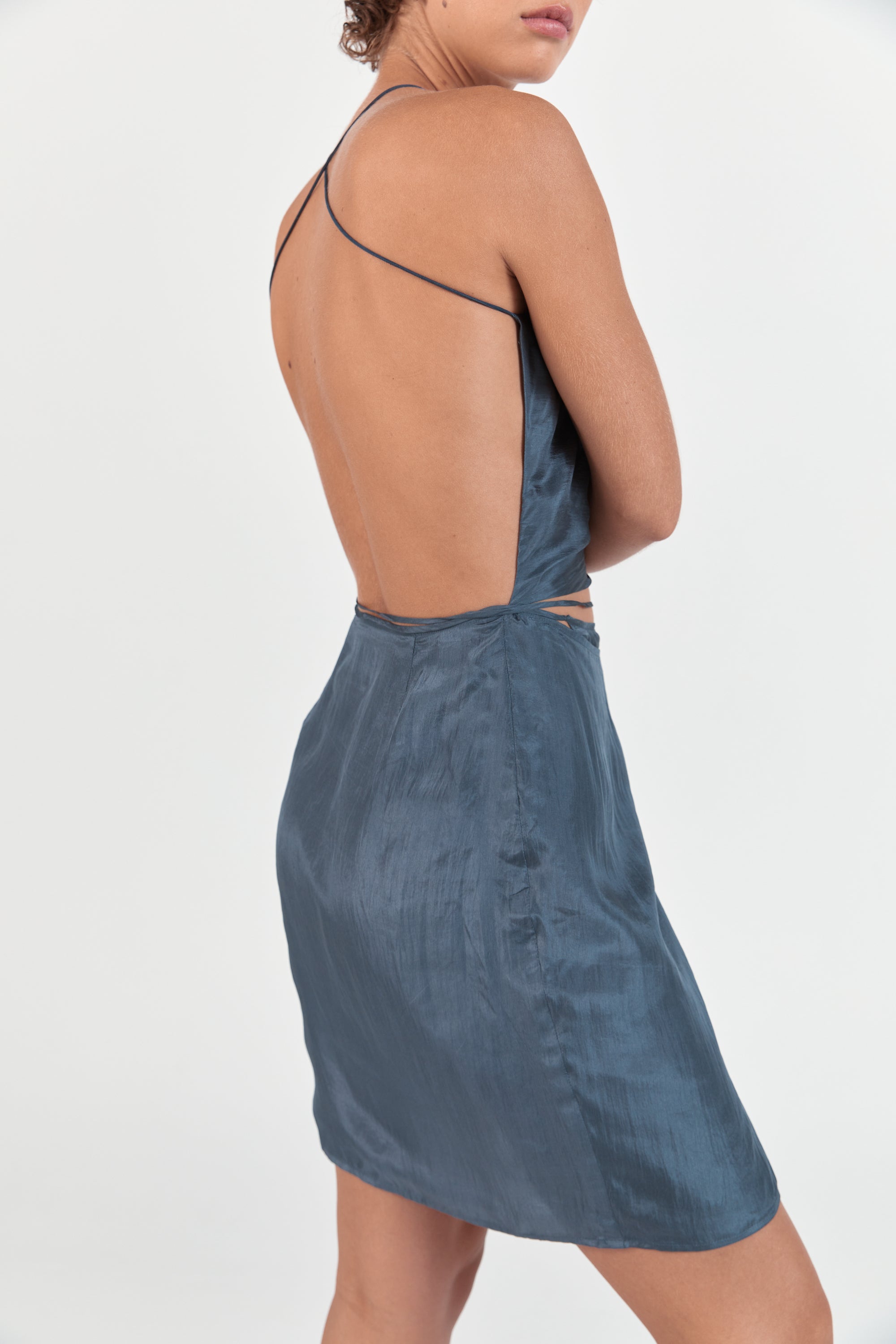  Ziah Luxury Sustainable Swimwear Ready to Wear Silk Backless Dress Grey