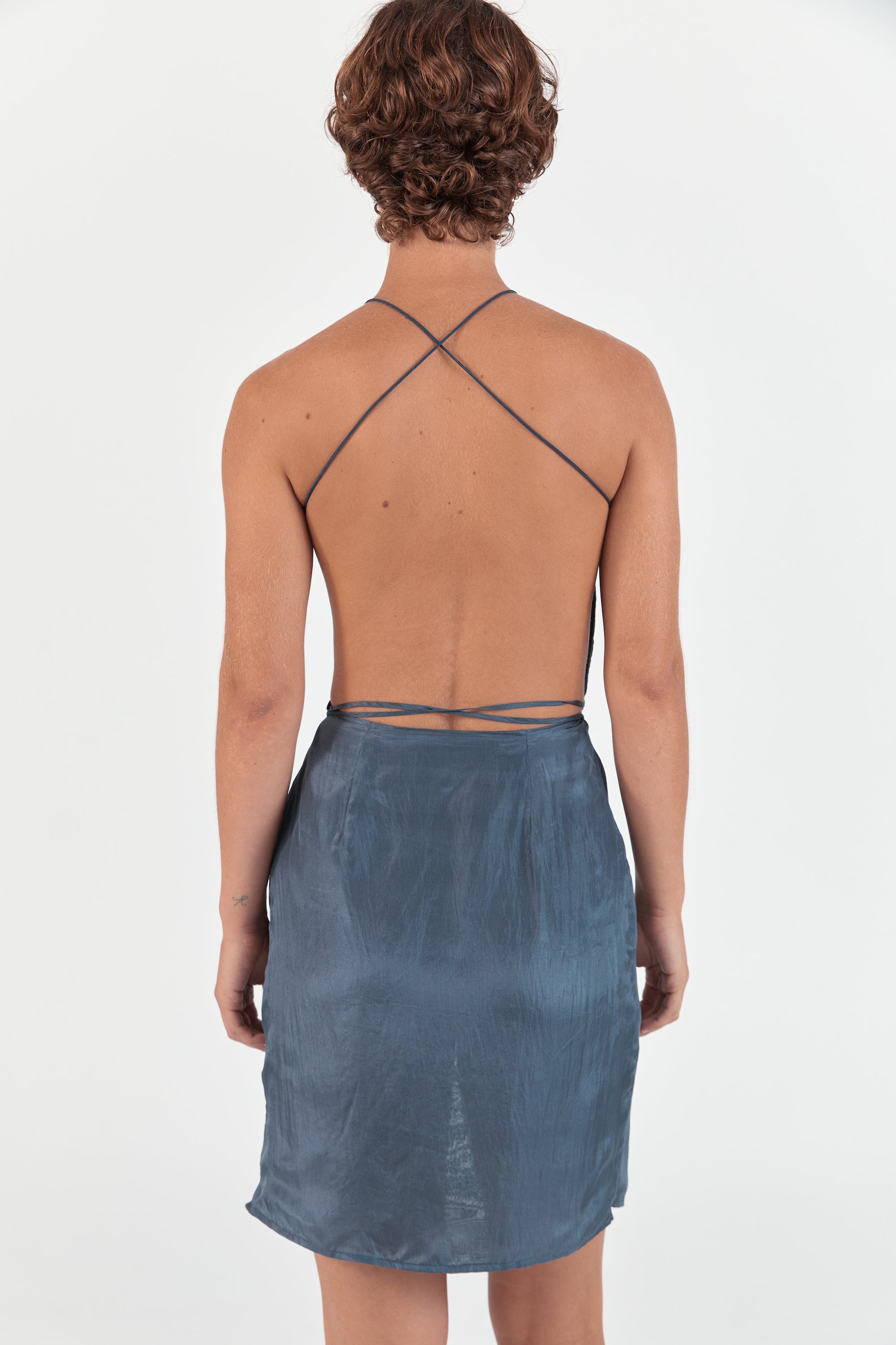  Ziah Luxury Sustainable Swimwear Ready to Wear Silk Backless Dress Grey