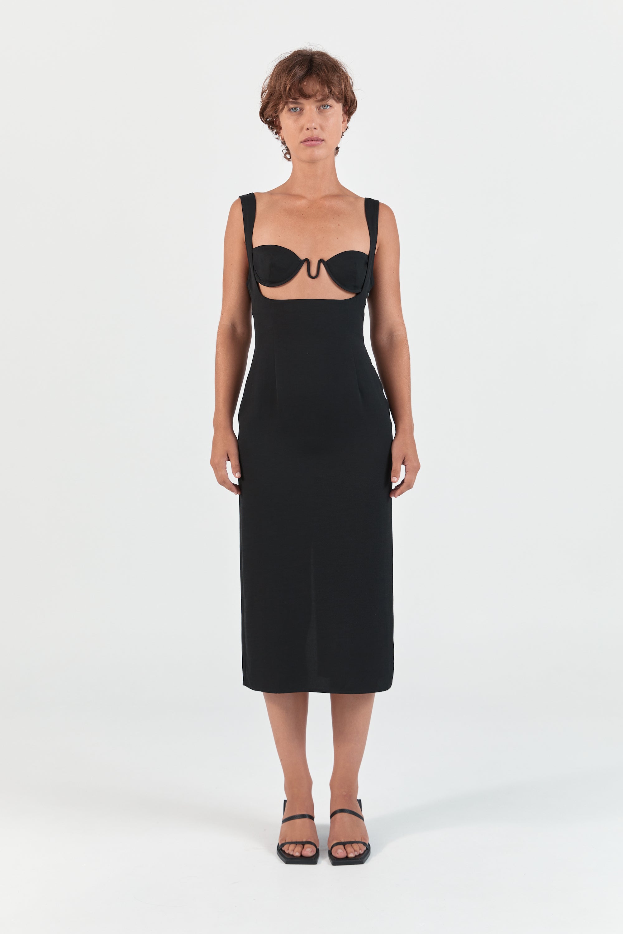  Ziah Luxury Sustainable Swimwear Ready to Wear Black Deconstructed Midi Dress