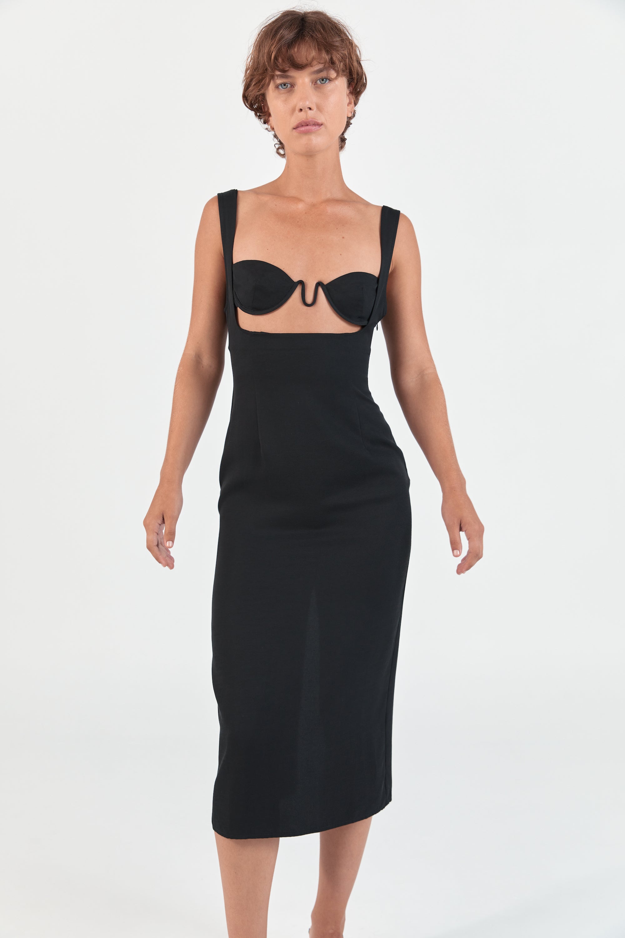  Ziah Luxury Sustainable Swimwear Ready to Wear Black Deconstructed Midi Dress