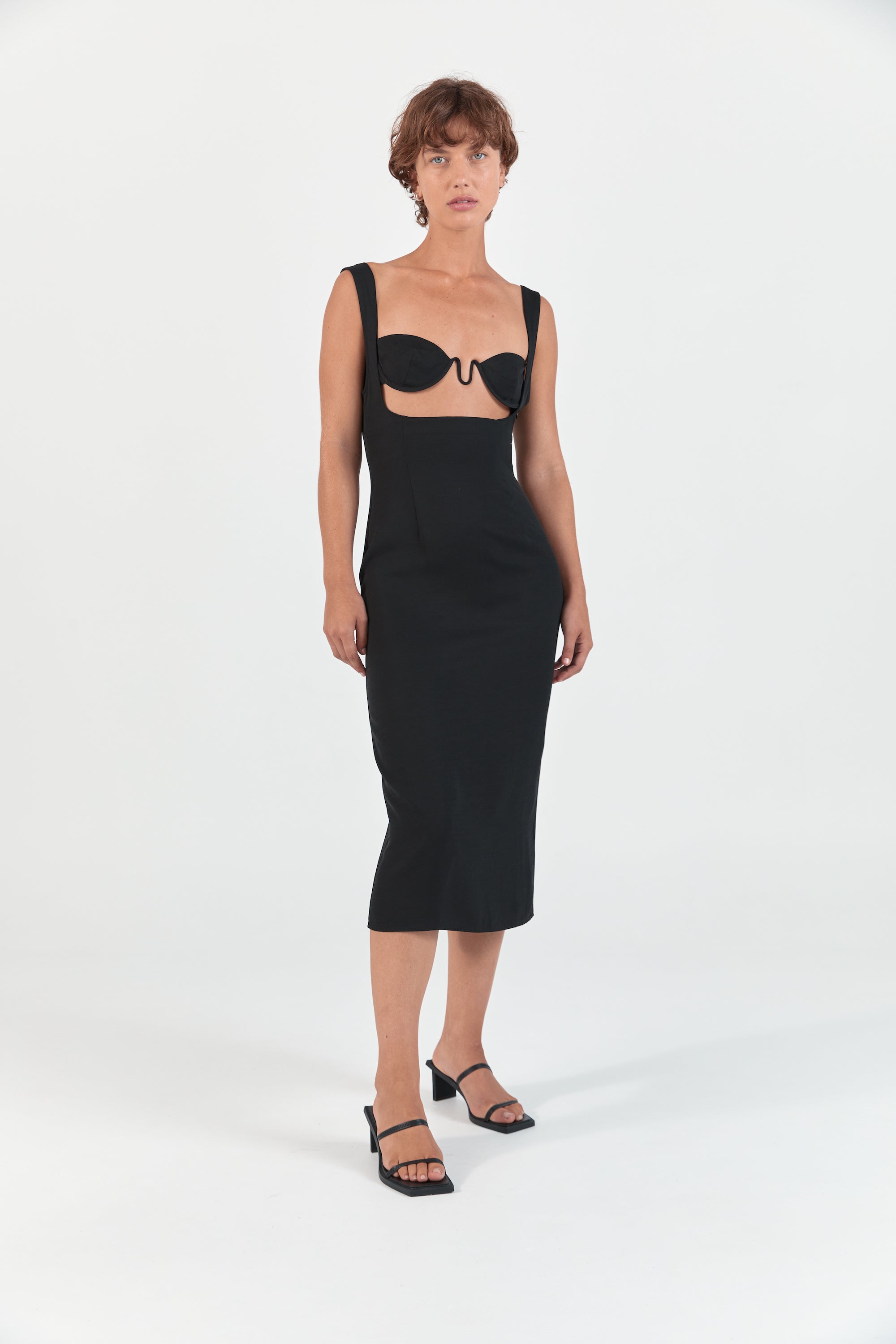  Ziah Luxury Sustainable Swimwear Ready to Wear Black Deconstructed Midi Dress