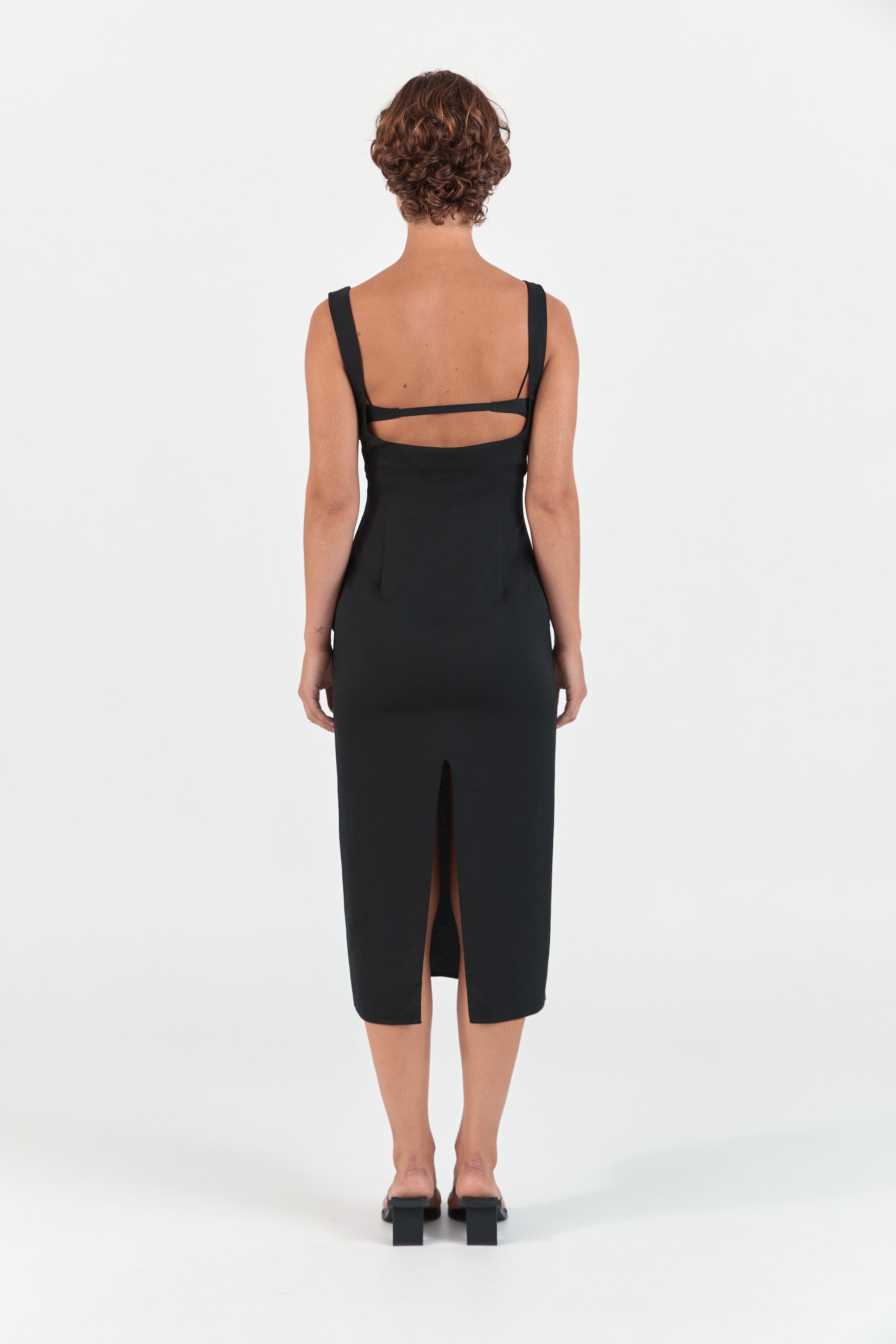  Ziah Luxury Sustainable Swimwear Ready to Wear Black Deconstructed Midi Dress