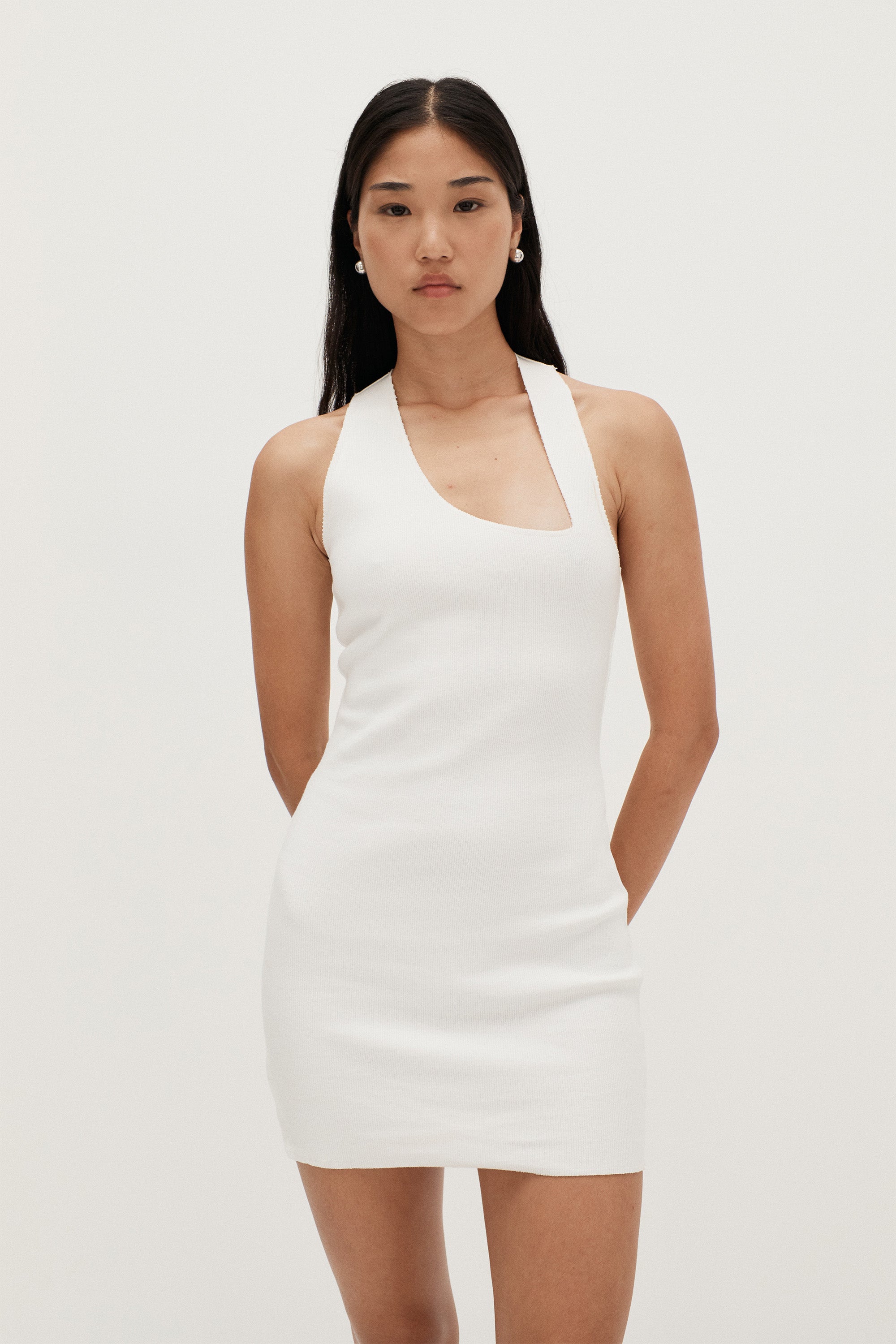 Asymmetric Racer Slip Dress | Off White