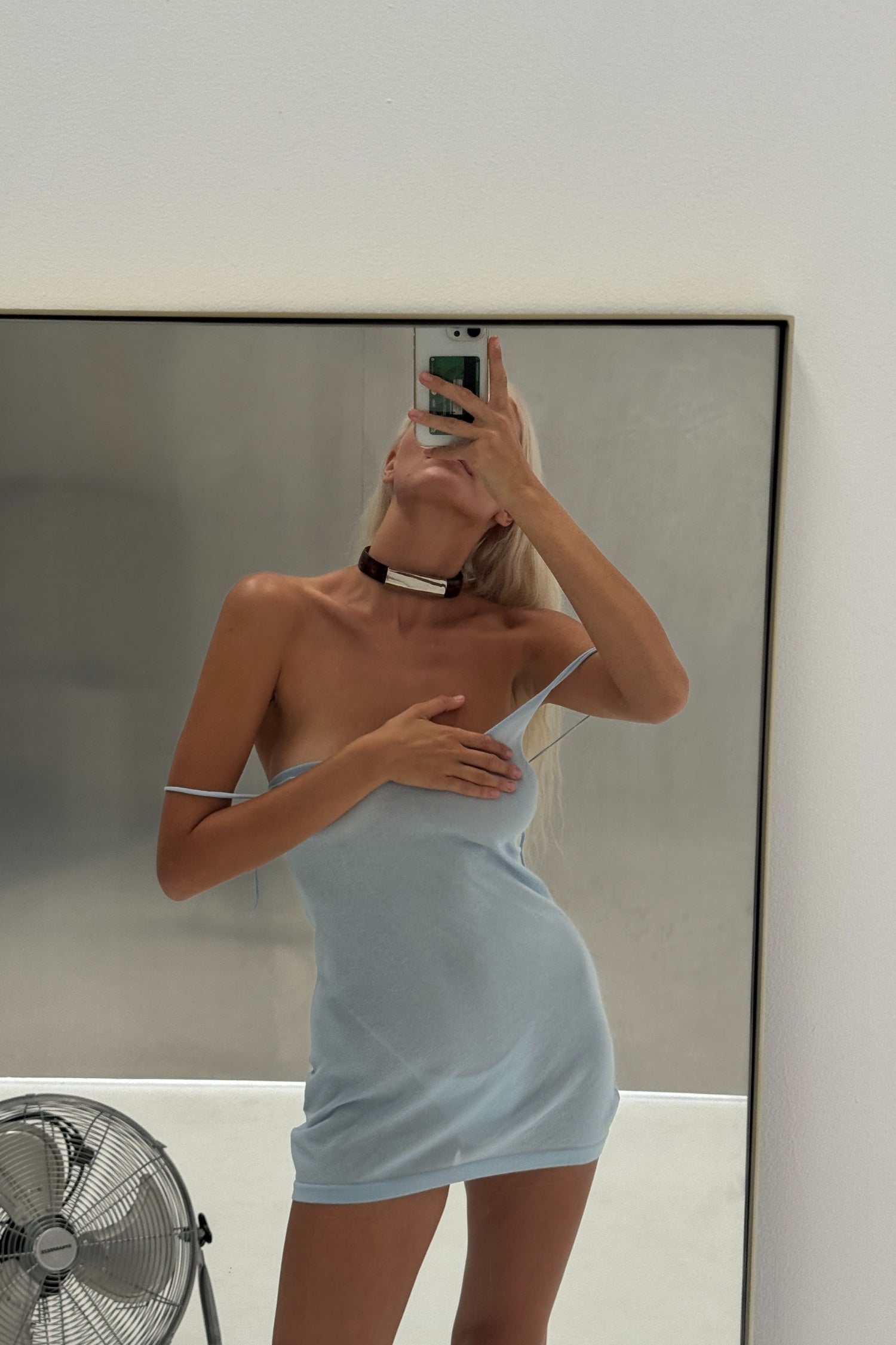 Sheer Knit Dress | Misty Blue